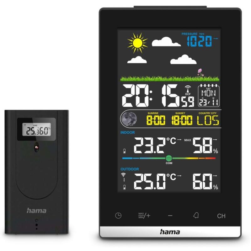 Hama Weather Station Jamaica w/ Buitensensor Radio Wekker Binnenklimaat Black