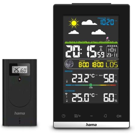 Hama Weather Station Jamaica w/ Buitensensor Radio Wekker Binnenklimaat Black