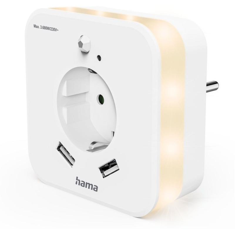 Hama LED-Night Light w/ Stopcontact 2 USB-Uitgangen Bewegingsmelder Lichtsen