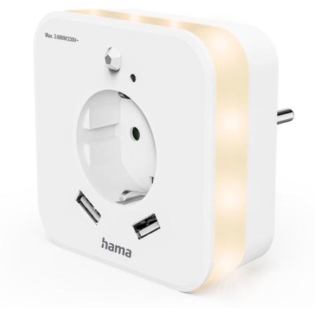 Hama LED-Night Light w/ Stopcontact 2 USB-Uitgangen Bewegingsmelder Lichtsen