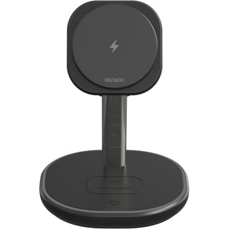 Deltaco 3-IN-1 Wireless Magnetic Oplaadstandaard For Phone/TWS/Wristwatch LED