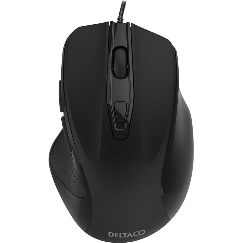 Deltaco Wired Office Mouse Ergonomic Shape Silent Clicks - Black
