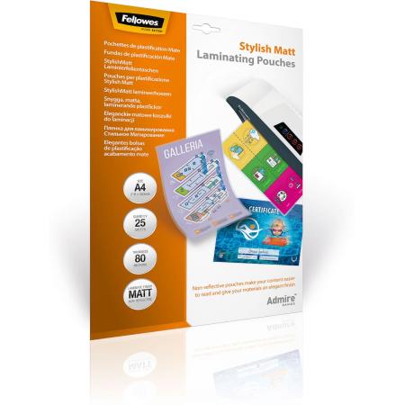 Fellowes Admire A4 Laminating Pouches 80 Micron - Stylish Matt (25 PCs)
