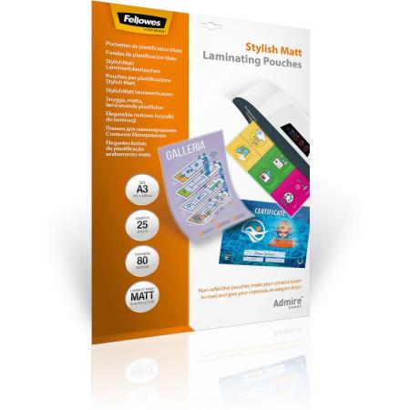 Fellowes Admire A3 Laminating Pouches 80 Micron - Stylish Matt (25 PCs)