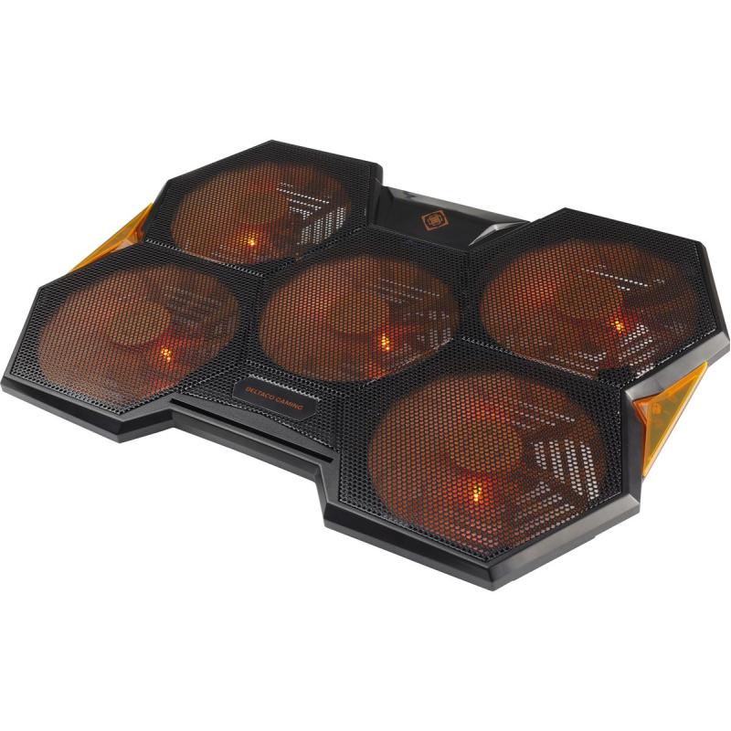 Deltaco Gaming Laptop Cooler/Riser 5x140 Fans Orange LED Light 1000-1300 rpm USB