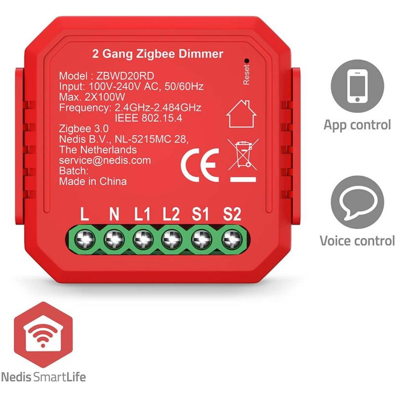 Nedis Smartlife Built-In Module Double Triac Dimmer Zigbee 2x100 W Crown Stone