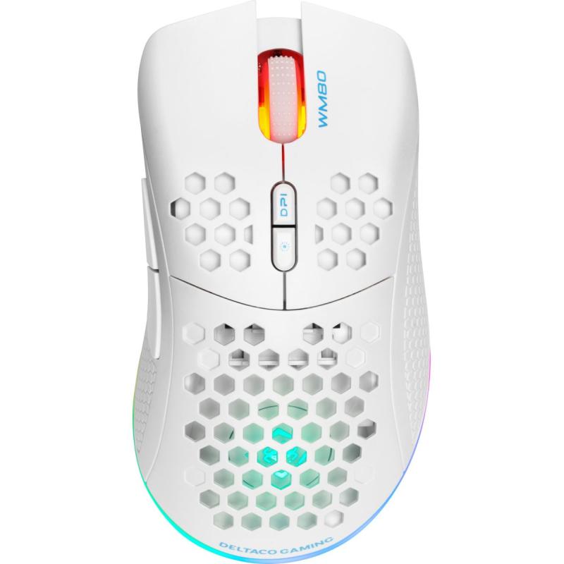 Deltaco Gaming White Line WM80 Wireless Lightweight Gaming Mouse RGB LED 2.4 GHz