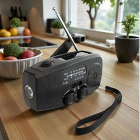 Prepoos noodradio met zwengel (zwart)