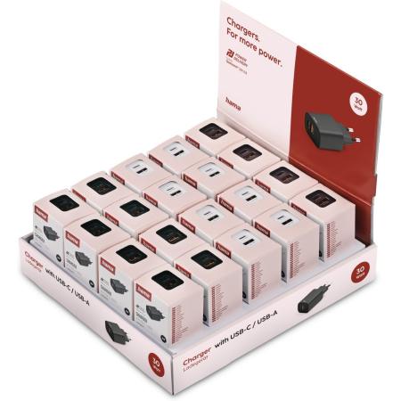 Hama Fast Charger 1X USB-C 1X USB-A PD 30 W 20 PCs In Display