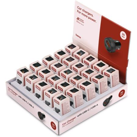 Hama Auto-Fast Charger 1X USB-C 1X USB-A PD 30 W 25 PCs In Display