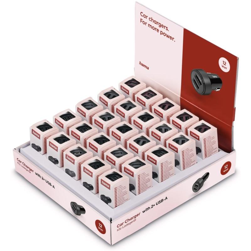 Hama Auto-Charger 2X USB-A 12 W 25 PCs In Display