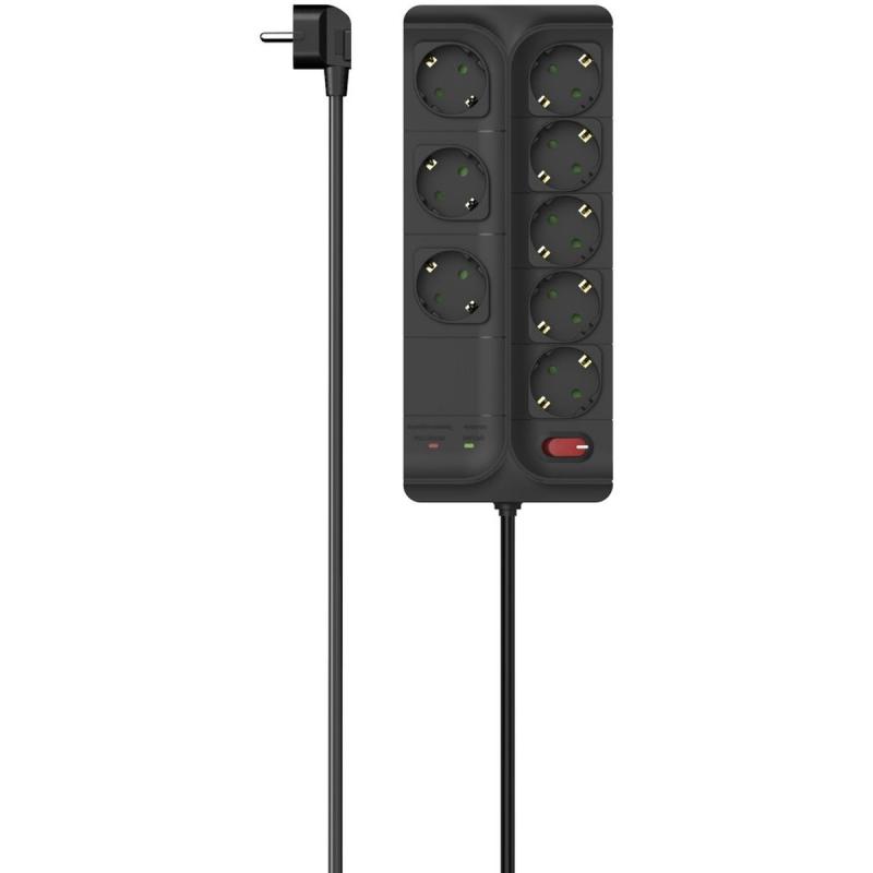 Hama Power Strip 8-FOLD Overvoltage Protection Switch 1.5 M Black