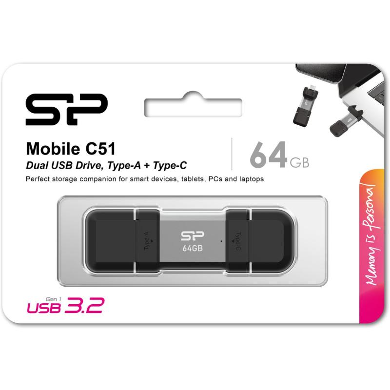 Silicon Power Mobile C51 64GB USB 3.2 Gen 1 Type-A &amp;amp; Type-C
