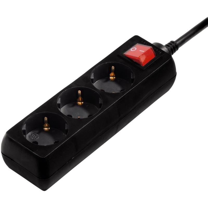 Hama Power Strip 3 Fold w/ Switch 3 Meter Black