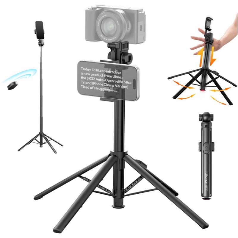 Ulanzi SK32 Auto-Open Selfiestick Tripod w/ Telefoonklem