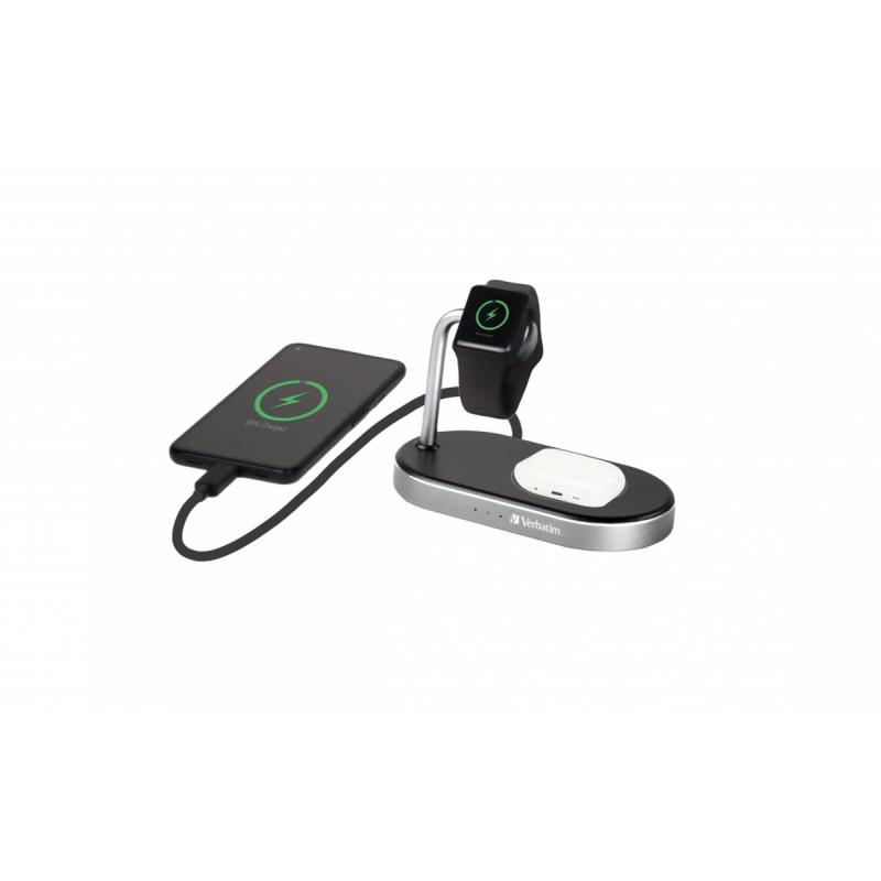Verbatim WCS-02 Aluminium 3-IN-1 QI Mfi Wireless + Apple Watch + QC 3.0 Charger