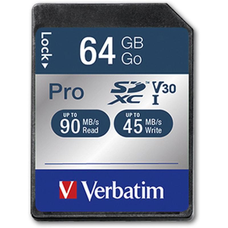 Verbatim Pro Flashgeheugenkaart 64 GB UHS Class 3 / CLASS10 300X/600X SDXC UHS-I
