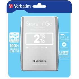 Verbatim Store &amp;#039;N&amp;#039; Go Portable 2 TB Portable USB 3.0 5400 TPM Silver