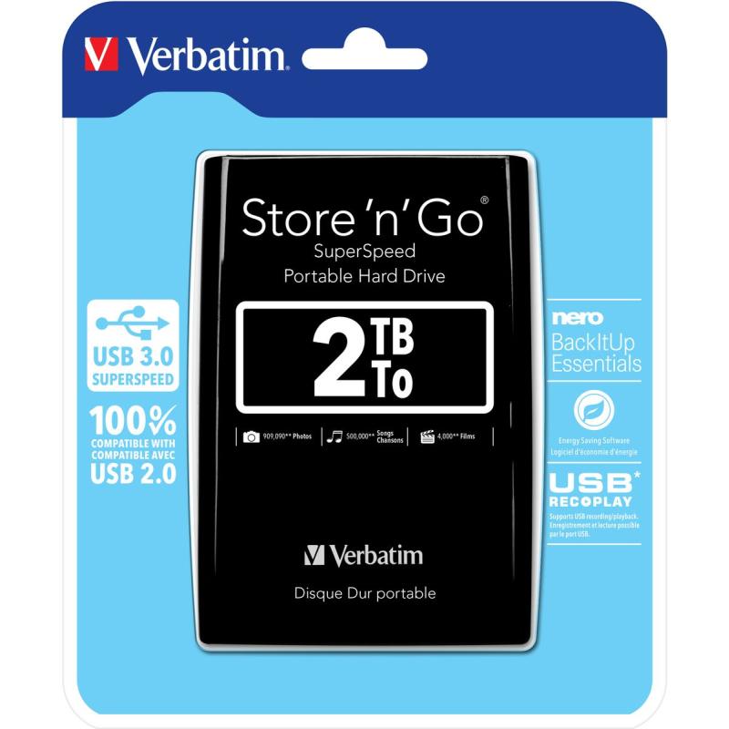 Verbatim Store &amp;#039;N&amp;#039; Go Portable 2 TB Portable USB 3.0 5400 TPM