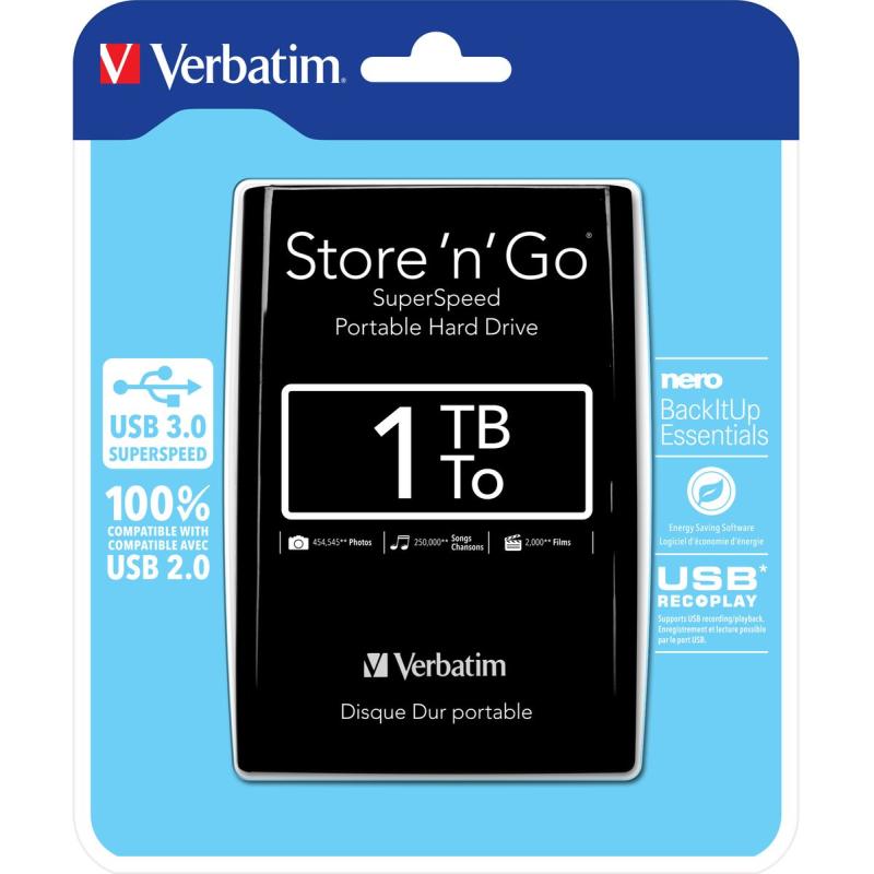 Verbatim Store &amp;#039;N&amp;#039; Go Portable 1 TB Portable USB 3.0 5400 TPM