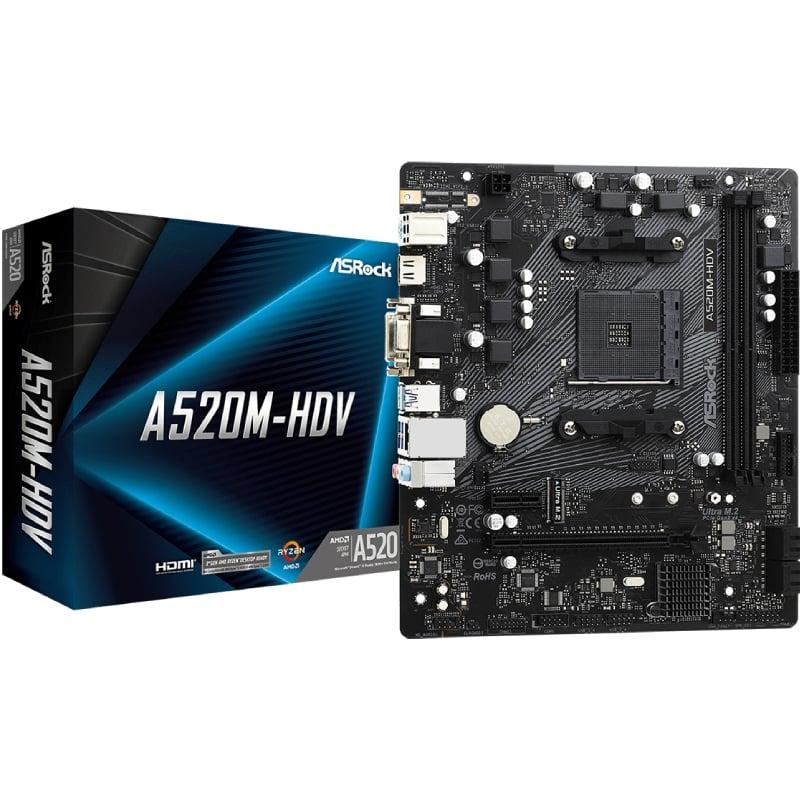 Placa Base Asrock A520M-HDV/ DDR4/ PCIe 3.0/ Socket AM4/ Micro ATX
