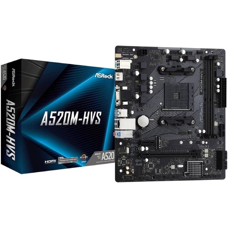 Placa Base Asrock A520M-HVS/ DDR4/ PCIe 3.0/ Socket AM4/ Micro ATX