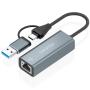 Adaptador USB + USB Tipo-C 3.2 - RJ45 Aisens A109-1032/ 1000Mbps