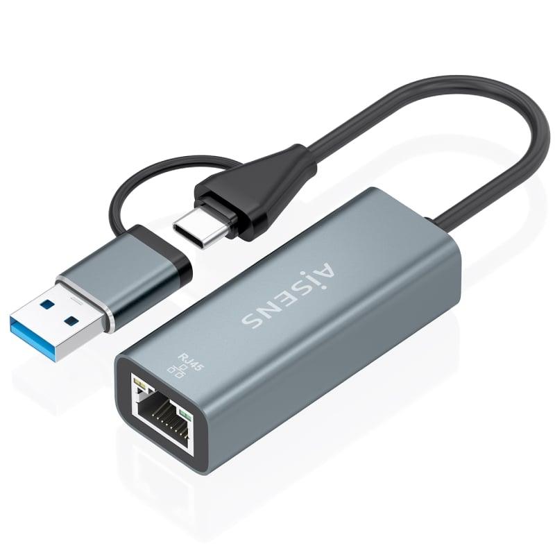Adaptador USB + USB Tipo-C 3.2 - RJ45 Aisens A109-1032/ 1000Mbps