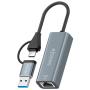 Adaptador USB + USB Tipo-C 3.2 - RJ45 Aisens A109-1032/ 1000Mbps