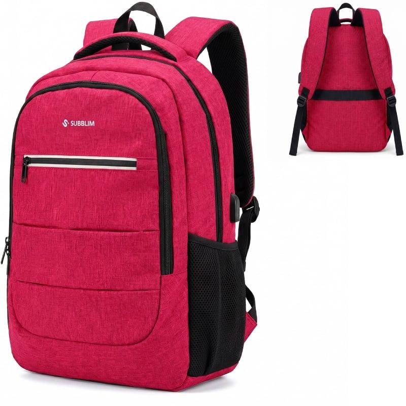 Mochila Subblim City Plus Backpack para Portátiles hasta 15.6'/ Puerto USB/ Roja