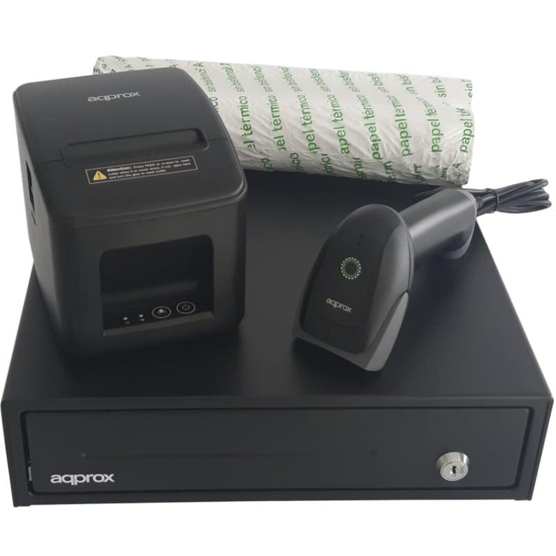 Pack para TPV Approx appPOSPACK3380USB-2D/ Cajón Portamonedas + Impresora Térmica de Tickets + Lector de Códigos + Rollos Térmic