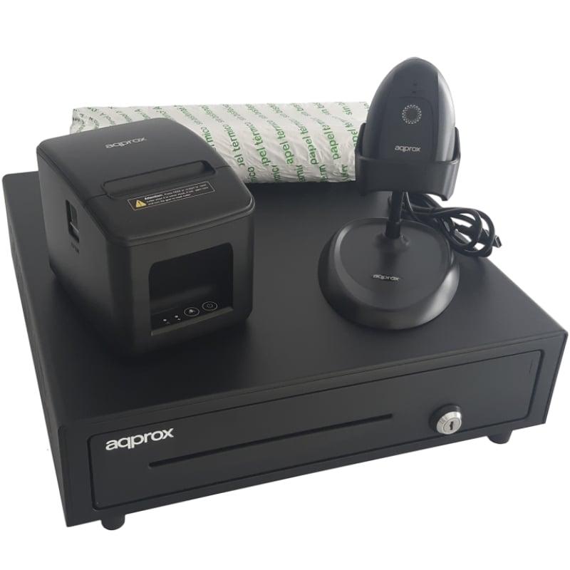 Pack para TPV Approx appPOSPACK4180USB/ Cajón Portamonedas + Impresora Térmica de Tickets + Lector de Códigos + Rollos Térmicos