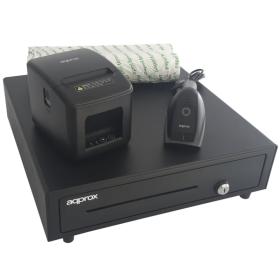 Pack para TPV Approx appPOSPACK4180USB-2D/ Cajón Portamonedas + Impresora Térmica de Tickets + Lector de Códigos + Rollos Térmic