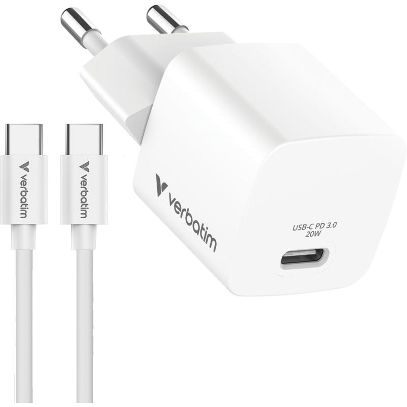 Verbatim 32396 Mini GaN Charger 20W EU Plug Bundle w/ 1m USB-C To C Cable