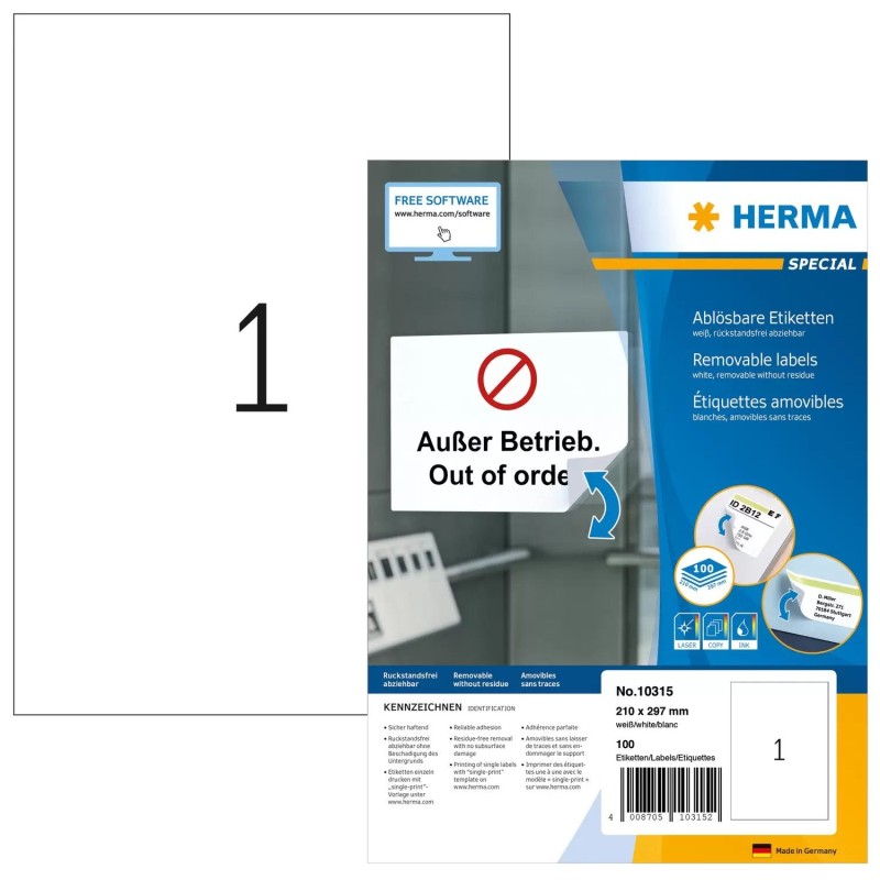 Comprar Etiquetas Herma A4 Blanco 210x297 Mm Extraíble Papel 100 Piezas - Ganga Electrónica