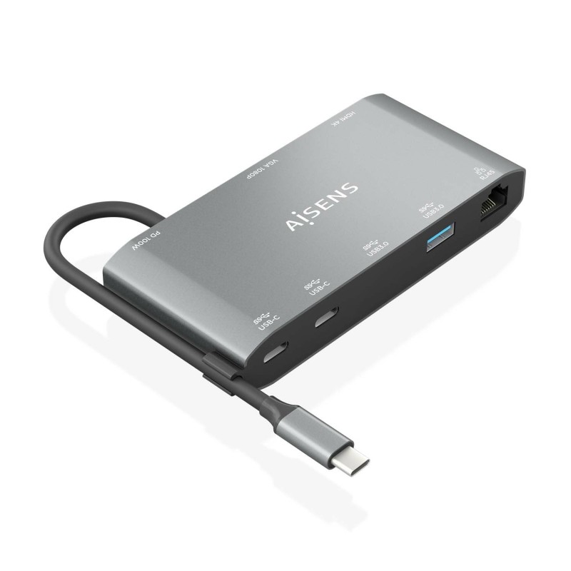 Comprar Aisens Usb-C Dock 8 en 1 - Usb-C a 1xhdmi - 1xvga - 1xrj45 - 2xusb-A - 2xusb-C 5g - 1xusb-C PD - 20cm - Gris - Ganga Ele