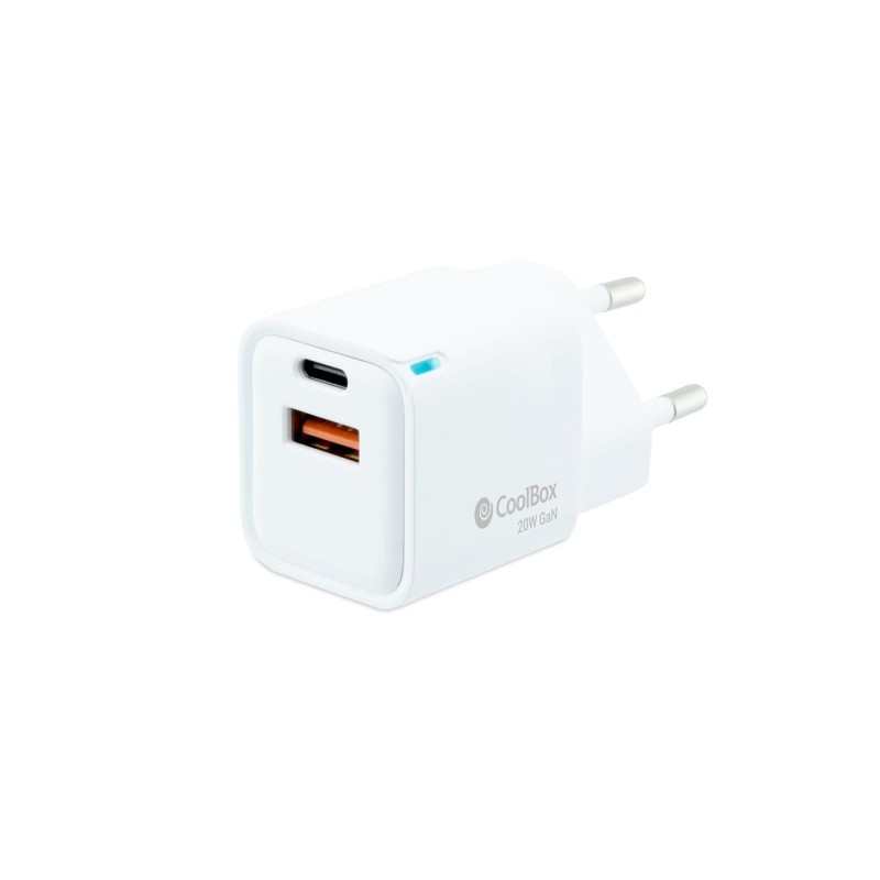 Comprar Coolbox Cargador Pared/Viaje 3.0 Gan Usb-C/Pd + Usb-A 20w Blanco Máximo 20w/ 1xusb-C. 1xusb-A/ Quickcharge 3.0 - Ganga E