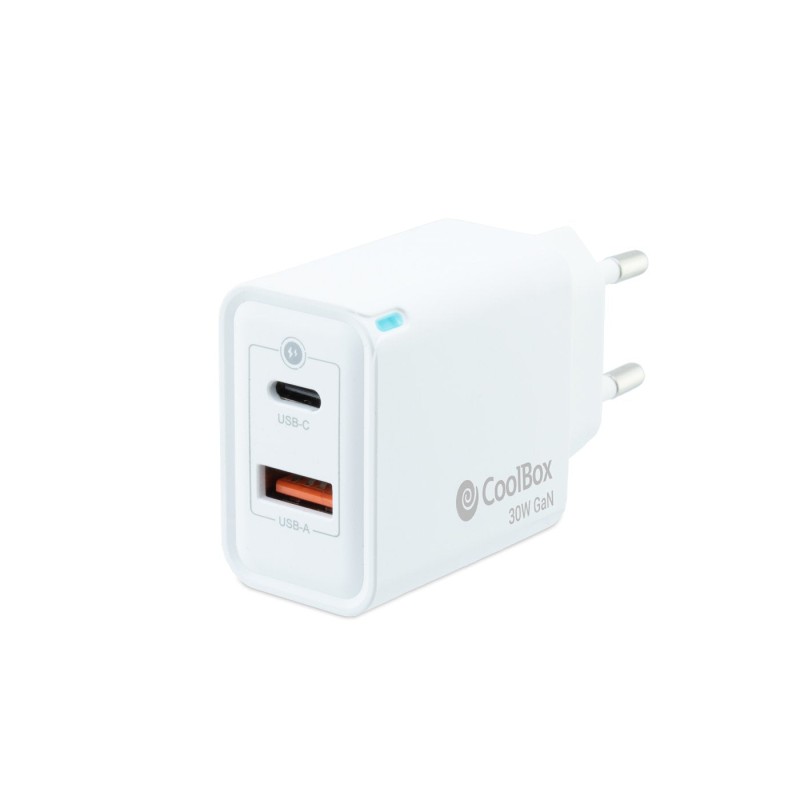 Comprar Coolbox Cargador Pared/Viaje 3.0 Gan Usb-C/Pd + Usb-A 30w Blanco Máximo 30w/ 1xusb-C. 1xusb-A/ Quickcharge 3.0 - Ganga E