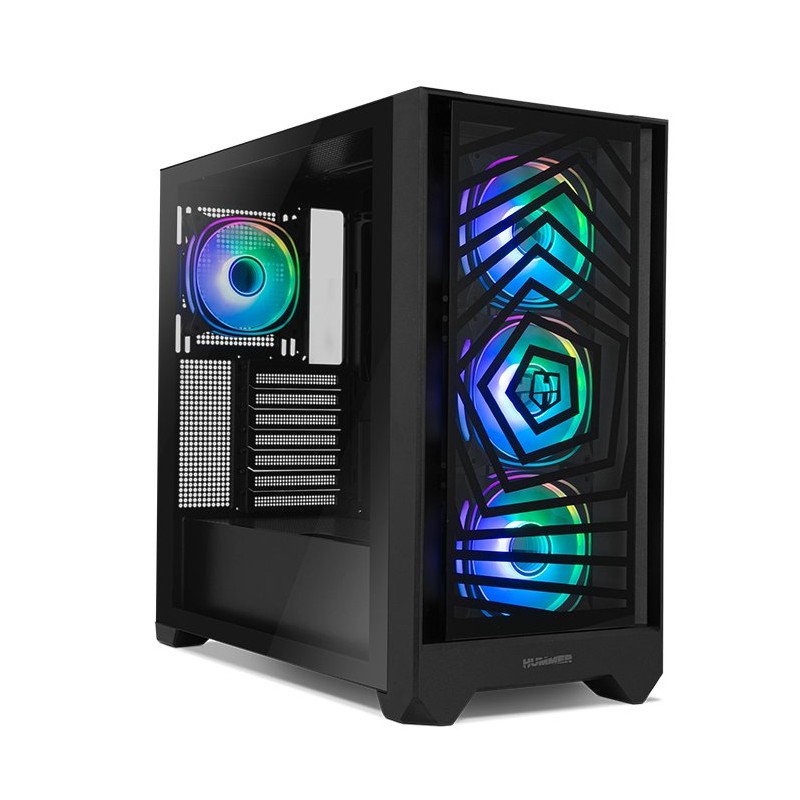 Comprar Caja PC Hummer Plasma ATX Panel Frontal Mesh Cristal Templado 4x Ventiladores Argb Preinstalados, Usb-C y 3.0, Negro - G