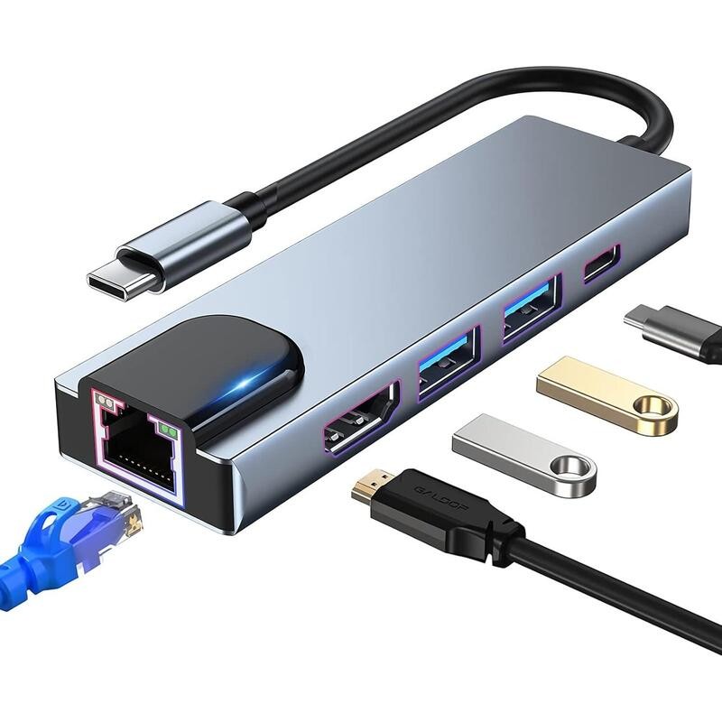 Comprar Adaptador Usb-C para Portátil con 2 x USB 3,0 , 1 x Usbc Pd100w, 1 x HDMI 4K , 1 x Red LAN RJ45 - Ganga Electrónica