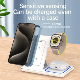 Comprar Cargador Inalambrico 3 en 1 15w Carga Rapida para Dispositivos QI Blanco - Ganga Electrónica