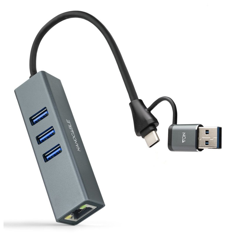 Comprar Hub USB + USB Tipo-C 3.0 Nanocable 10.03.0412 3xusb 1xrj45 Gris - Ganga Electrónica