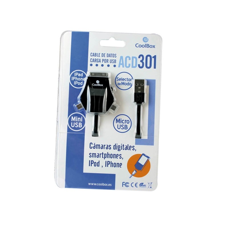 Comprar Coolbox Cable Transmision De Datos Acd301 Usb A Usbmini/Usbmicro/Iphone 30pin - Ganga Electrónica
