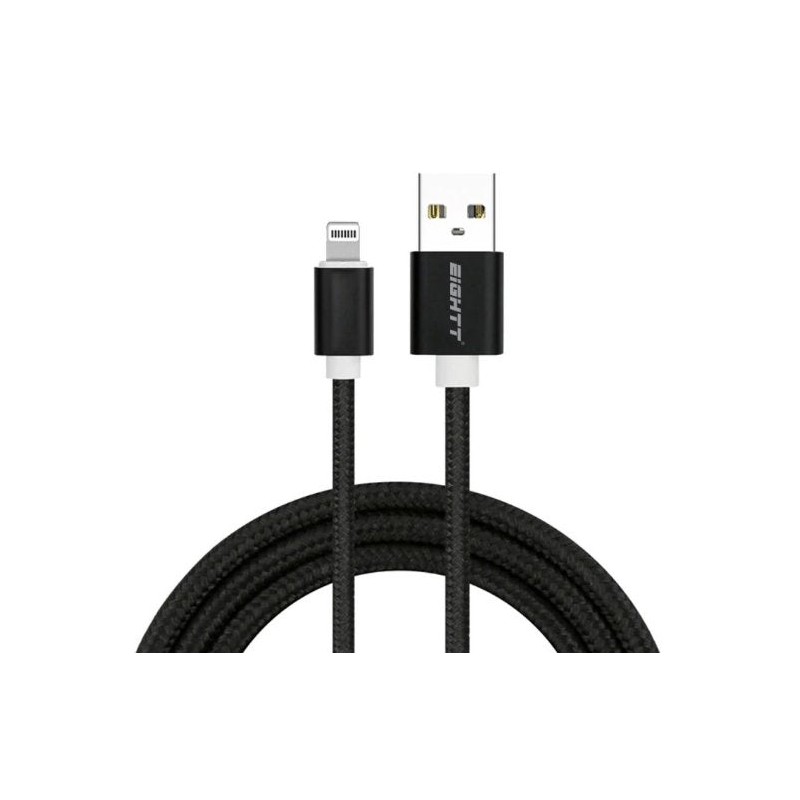 Comprar Eightt Cable Usb A Lighting 2 Metros Trenzado Nylon Negro - Ganga Electrónica