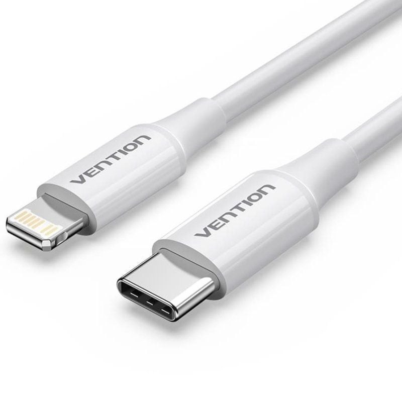 Comprar Cable USB 2.0 Tipo-C Lightning Vention LAJWF/ USB Tipo-C Macho - Lightning Macho/ Hasta 27W/ 480Mbps/ 1m/ Blanco - Ganga