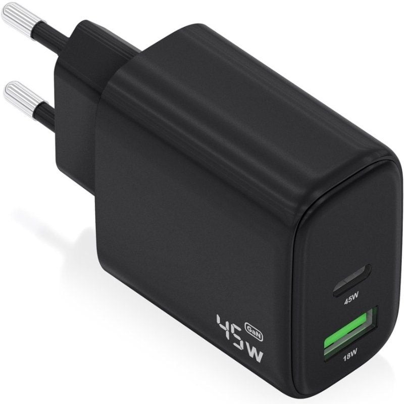 Comprar Cargador de Pared GaN Aisens A110-0972/ 1xUSB Tipo-C/ 1xUSB/ 45W/ Negro - Ganga Electrónica
