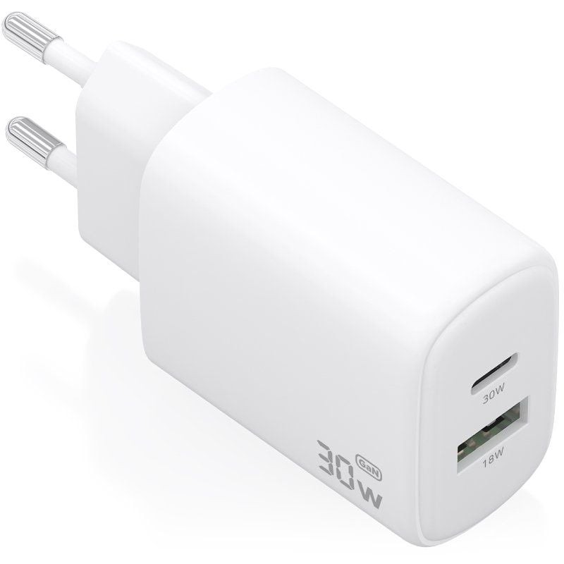 Comprar Cargador de Pared GaN Aisens A110-0977/ 1xUSB Tipo-C/ 1xUSB/ 30W/ Blanco - Ganga Electrónica