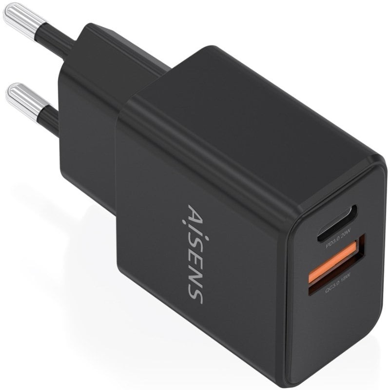 Comprar Cargador de Pared GaN Aisens A110-1026/ 1xUSB Tipo-C/ 1xUSB/ 20W/ Negro - Ganga Electrónica