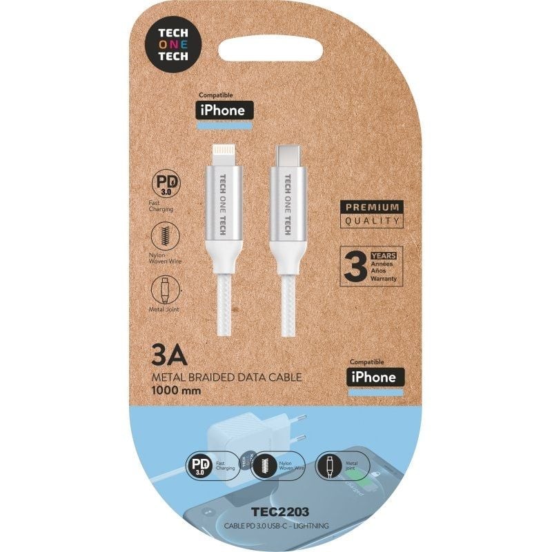 Comprar Cable USB Tipo-C Lightning Tech One Tech TEC2203/ Lightning Macho - USB Tipo-C Macho/ Hasta 20W/ 480Mbps/ 1m/ Blanco - G