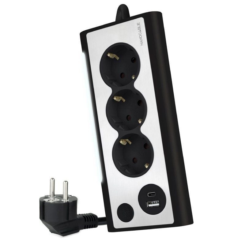 Comprar Regleta con Interruptor Nanocable 10.37.0013-BK/ 3 Tomas de Corriente/ 1 USB/ 1 USB Tipo C/ Cable 1.5m/ Negro - Ganga El